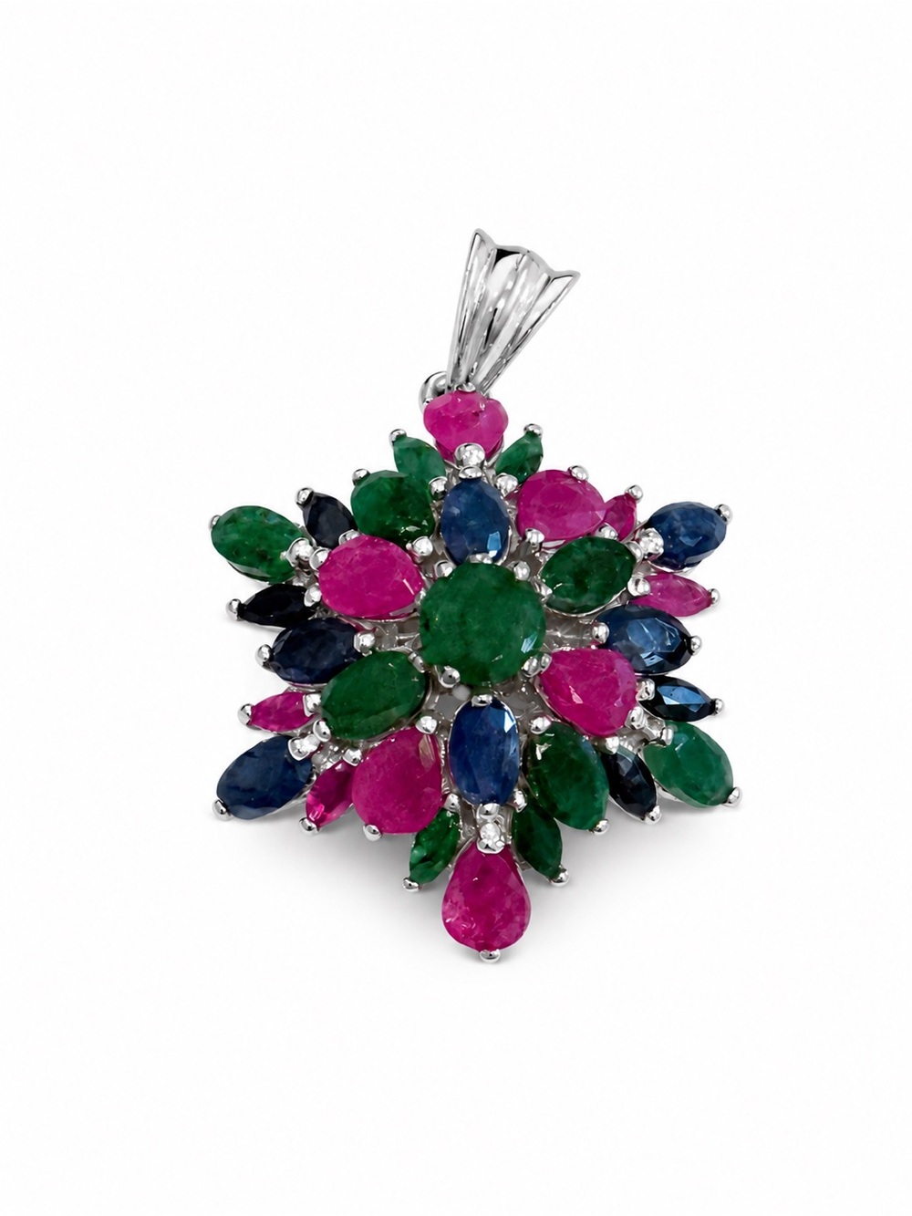 Sterling Silver Ruby, Sapphire Emerald Pendant New